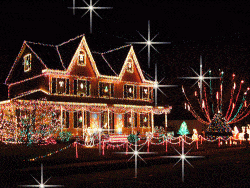 House with Christmas lights and decorations.